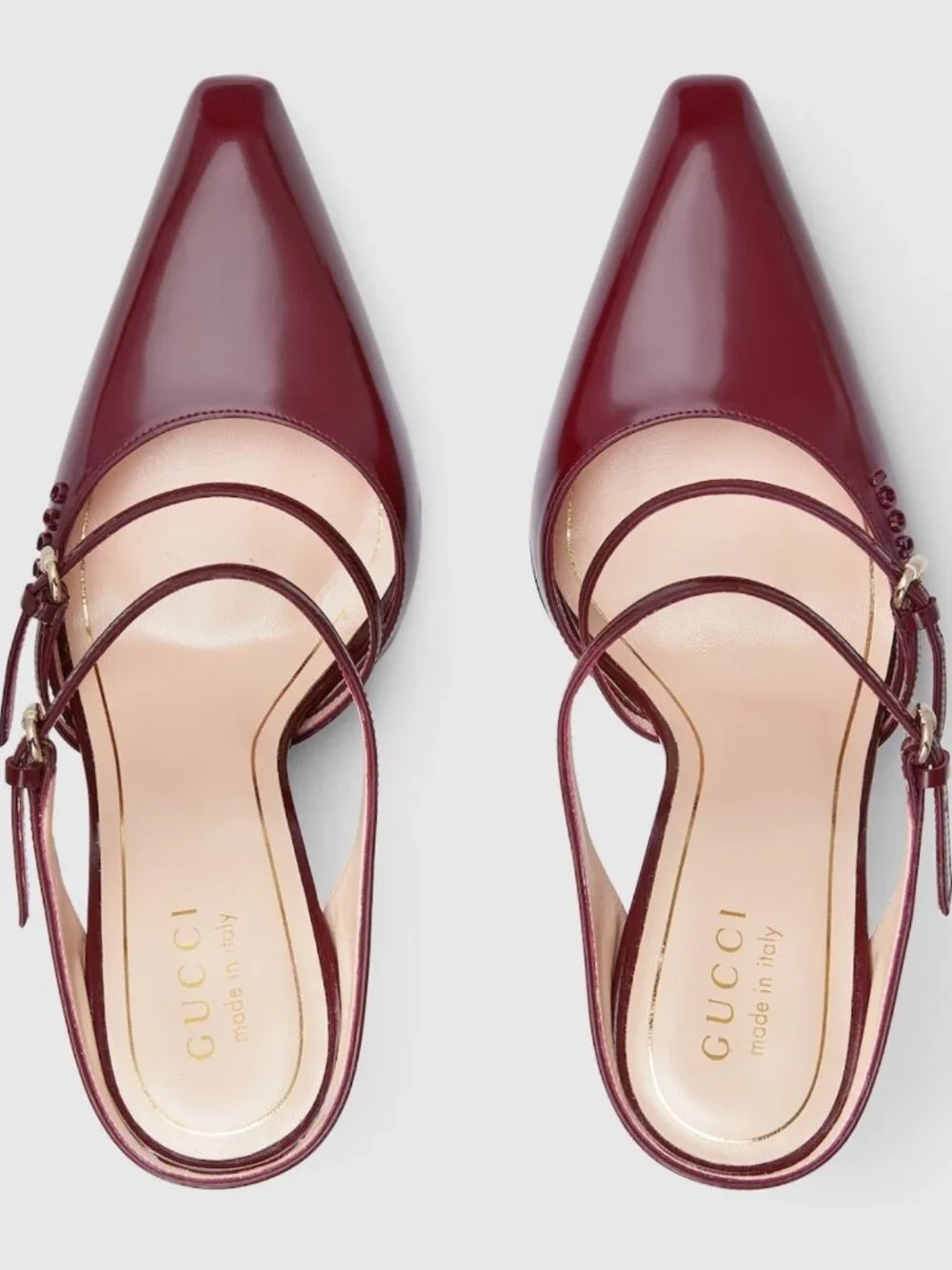 GUCCI SHOES LEATHER w LUCITE WEDGE MULES LOGO EMBOSSED  sz 38 8